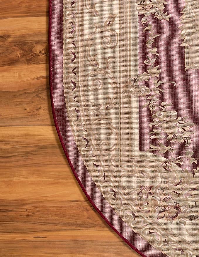Unique Loom Versailles Collection Traditional Classic Floral Motif Area Rug (5' 0 x 8' 0 Oval, Burgundy/Ivory)