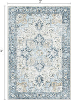 Area Rug 2x3 Doormat, Machine Washable Low Pile Vintage Rugs, Small Lightweight Rug Entryway Indoor Mat for Entrance, Hallway, Kitchen and Corridor, Blue