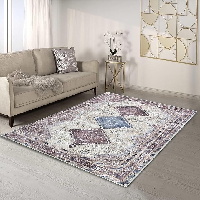 Fame Living Washable Area Rug, Modern Farmhouse, Vintage, Turkish, Bohemian, Distressed, Oriental, Traditional, Rugs for Living Room, Dining, Bedroom, Office, Entryway, Foyer, (863TT, 2' x 3')