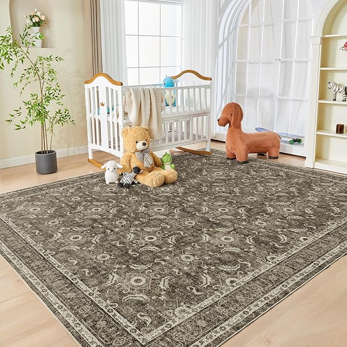 WITSHOCK Living Room Area Rugs 8x10: Soft Non-Slip Backing Washable Rugs Vintage Large Carpet for Bedroom Office Dining Room Kitchen Stain Resistant Home Decor Rug