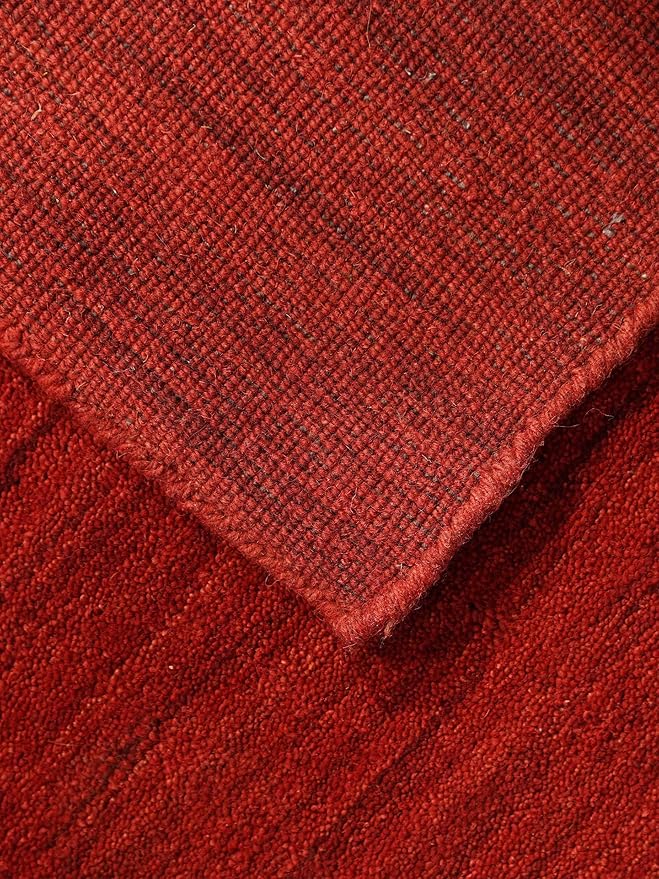 Hand Knotted Loom Wool ECO-Friendly Area Rugs - 8'x8', Square, Red Color, Solid Plain Design, High Pile Thick Handmade Anti Skid Area Rugs for Living Room, Bed Room (L00111)