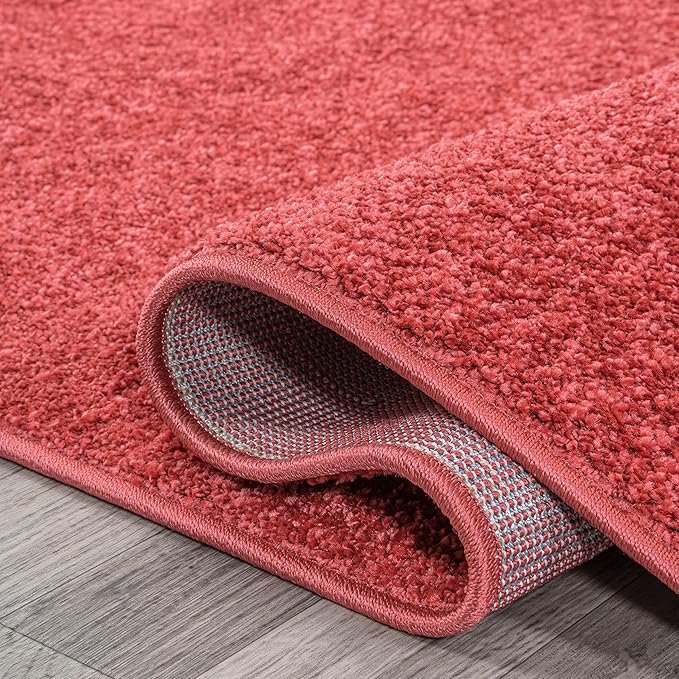 Eyely UES100E-28 Supersoft Haze Solid Low-Pile Indoor Runner Rug Casual;Contemporary;Solid;Traditional, Bedroom, Kitchen, Living Room, Easy-Cleaning, Non-Shedding, 2 X 8, Red