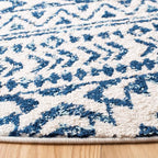 SAFAVIEH Tulum Collection Area Rug - 9' Round, Ivory & Navy, Moroccan Boho Tribal Design, Non-Shedding & Easy to Clean, Ideal for Living Room, Bedroom, Dining Space (TUL272D)