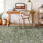 9x12 Area Rug Living Room: Washable Boho Large Neutral Vintage Soft Rugs Stain Resistant Farmhouse Non Slip Indoor Floor Carpet for Bedroom Nursery Kids Playroom Office Dining Room Home- Dark Green