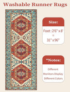 SERISSA Boho Washable Runner Rug, 2'6"x8' Rug Runner Non-Slip Vintage Orange Hallway Kitchen Runner Rug Ultra Soft Print Distressed Tribal Floor Carpet Runner for Bedroom Bathroom Laundry Room