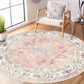 MUJOO Pink Round Rug 5ft,Circle Washable Area Rugs for Bedroom Living Room Bathroom,Boho Large Non Slip Circular Carpet,Blush Floral