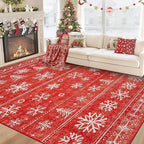 Christmas Area Rug 6x9 Living Room Rugs, Machine Washable Boho Christmas Tree Snowflake Rug Non-Slip Soft Low Pile Holiday Indoor Rugs for Bedroom Kitchen Dining Room Office(Xmas Red, 6'x9')