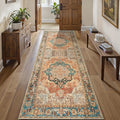 Tangsoo 2.6x8 Washable Runner Rug for Hallways, Non Slip Vintage Runner Rug, Soft Low Pile Long Rug Runner, Print Distressed Orange Carpet Runners for Kitchen Bedroom Entryway Bathroom Living Room