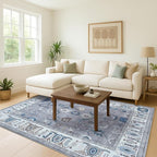 Fame Living Grey Oushak Rug, Modern Rugs, Vintage, Turkish, Eclectic, Floral, Pastel, Washable, Small Throw, Accent Area Rug for Living Room, Bedroom, Kitchen, Bathroom, 2'5"x4'9