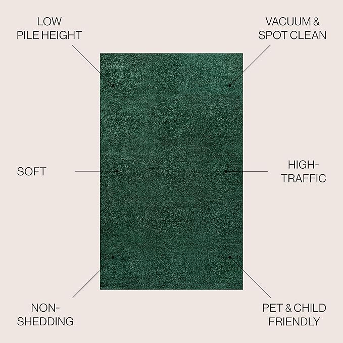 JONATHAN Y Haze Solid Low-Pile Emerald Indoor Area Rug 3x5, Coastal,Bohemian,Minimalist,Classic, Easy-Cleaning for Living Room,Bedroom,Kitchen,Pet Friendly,Non-Shedding (SEU100L-3)