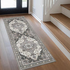GENIMO 2X5 Hallway Runner Rug, Machine Washable Non Slip Vintage Floral Patchwork Runners, Thin Low Pile Chenille Carpet Runners for Entryway, Kitchen, Bathroom, Bedroom, Slate Gray