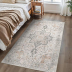 4x6 Area Rugs for Living Room, Machine Washable Low Pile Vintage Rugs, Non Slip Lightweight Print Rug for Bedroom, Dining Room, Home Office, Light Taupe Brown