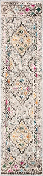 SAFAVIEH Madison Collection Runner Rug - 2'2" x 10', Grey & Yellow, Boho Diamond Distressed Design, Non-Shedding & Easy Care, Ideal for High Traffic Areas in Living Room, Bedroom (MAD418F)