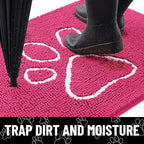 Smiry Dog Door Mat for Muddy Paws, Absorbent Dirt Trapper Non Slip Quick Dry Washable Chenille Mat for Mud Dogs, Entry Rug for Indoor and Outdoor (30x20 Inches, Hot Pink and White)