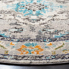 SAFAVIEH Monaco Collection Area Rug - 11' Round, Grey & Light Blue, Boho Chic Medallion Distressed Design, Non-Shedding & Easy Care, Ideal for High Traffic Areas in Living Room, Bedroom (MNC243G)