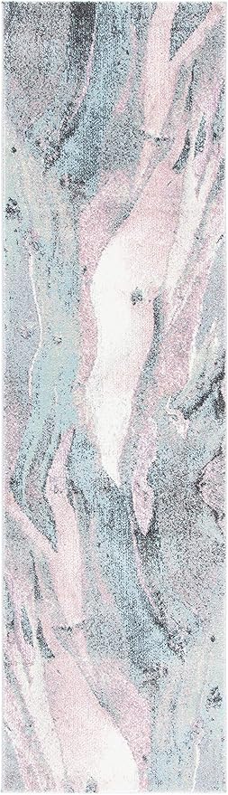 SAFAVIEH Glacier Collection Runner Rug - 2'3" x 10', Pink & Blue, Modern Abstract Design, Non-Shedding & Easy Care, Ideal for High Traffic Areas in Living Room, Bedroom (GLA126U)