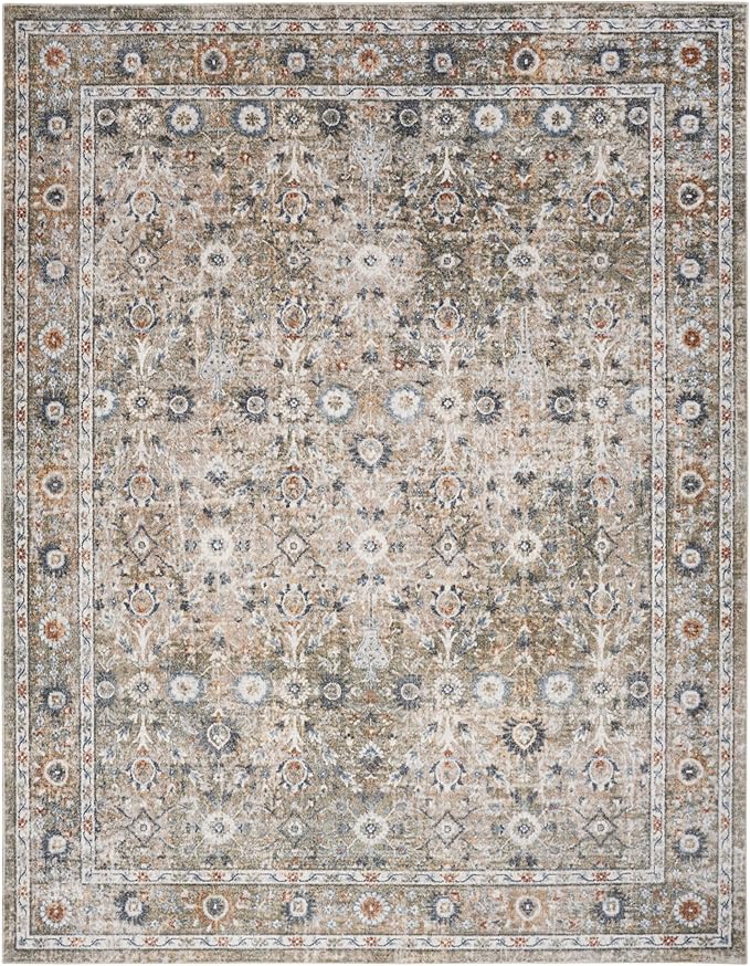 Nourison Home Astra Machine Washable Gold Grey 6'7" x 9' Area Rug - Easy Clean, Non Shedding, Bed Room, Living Room, Dining Room, Kitchen (7' x 9')