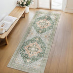 GENIMO 2'6"x8 Runner Rugs for Hallway, Machine Washable Non Slip Vintage Rugs, Low Pile Lightweight Soft Print Rug for enrtyway, Corridor, Home Office, Kitchen,Sage Green