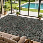 Area Rug for Living Room, 10x12 Large Washable Rugs for Dining Room, Bedroom, Non Slip Stain Resistant Carpet, Low Pile Vintage Floral Rug (Dark Green)