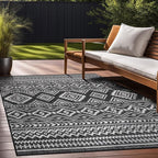 Beverly Rug Waikiki Boho Indoor Outdoor Rug 10x14, Washable Outside Carpet for Patio, Deck, Porch, Bohemian Area Rug, Farmhouse Rugs, Aztec Tribal Rug, Black and White