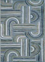 CAMILSON Indoor Outdoor Rug, Aqua 8x10 Geometric Arch Striped Area Rugs for Patio and Home Areas, Easy-Cleaning Non-Shedding Living Room, Garden and Deck Washable Outside Carpet (8 x 10)