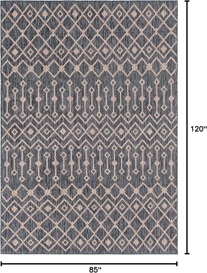 Unique Loom Outdoor Trellis Collection Area Rug - Tribal Trellis (7' 1" x 10' Rectangle, Charcoal Gray/ Natural)