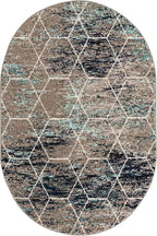 Unique Loom Trellis Frieze Collection Area Rug - Geometric (4' x 6' Oval, Blue Multi/ Ivory)