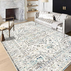 Enkor Area Soft Rugs 6x9 Washable Non Slip Boho Floor Rugs for Living Room Bedroom, Vintage Style Farmhouse Mat for Kitchen Entryway White & Grey