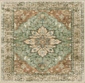 Area Rugs Square 6ft Washable Non-Slip, Floral Vintage Distress Print Pattern Medallion Carpet for Living Room Bedroom Dining Room, Brick Red Rust Neutral Brown Burnt Orange Green