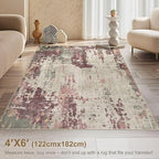 4x6 Area Rug Living Room Rugs - Washable Neutral Modern Abstract Soft Thin Rug Indoor Floor No Slip Rug Carpet for Bedroom Under Dining Table Home Office Decor - Purple/Green/Beige