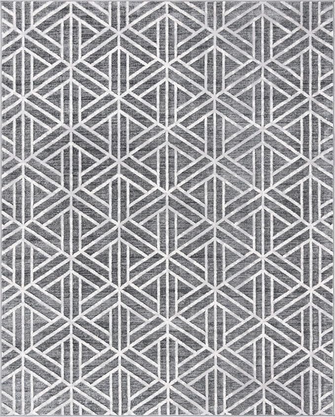 Rugs.com Lattice Trellis Collection Rug – 8' x 10' Gray Low-Pile Rug Perfect for Living Rooms, Large Dining Rooms, Open Floorplans