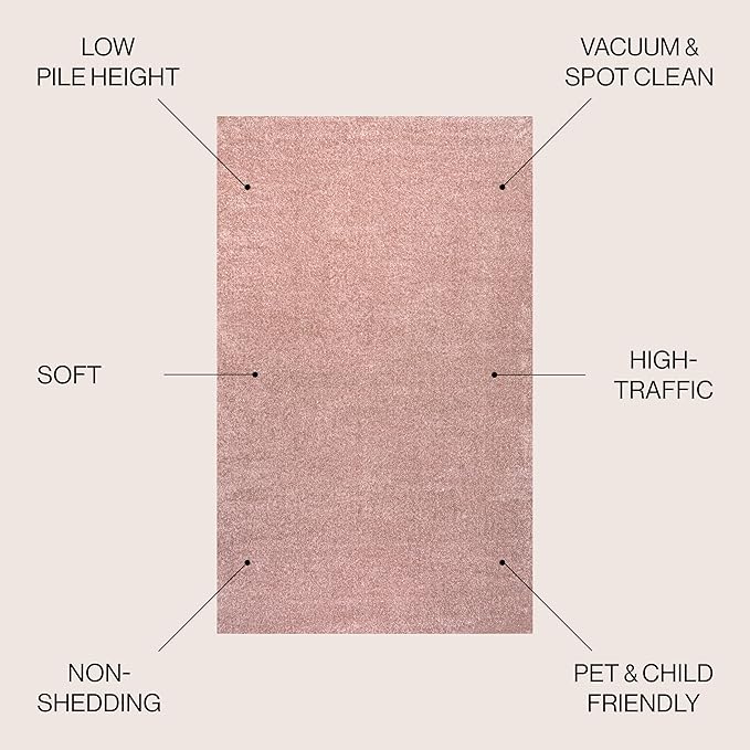 JONATHAN Y Haze Solid Low-Pile Pink Indoor Area Rug 8x10, Coastal,Bohemian,Minimalist,Classic, Easy-Cleaning for Living Room,Bedroom,Kitchen,Pet Friendly,Non-Shedding (SEU100P-8)