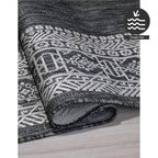 FH Home Flat Woven Outdoor Rug - Waterproof, Easy to Clean, Stain resistant - Premium Polypropylene Yarn - Bordered Moroccan - Patio, Deck,Porch,Balcony,Laundry - Accra - Charcoal - 3ft 11in x 5ft 6in
