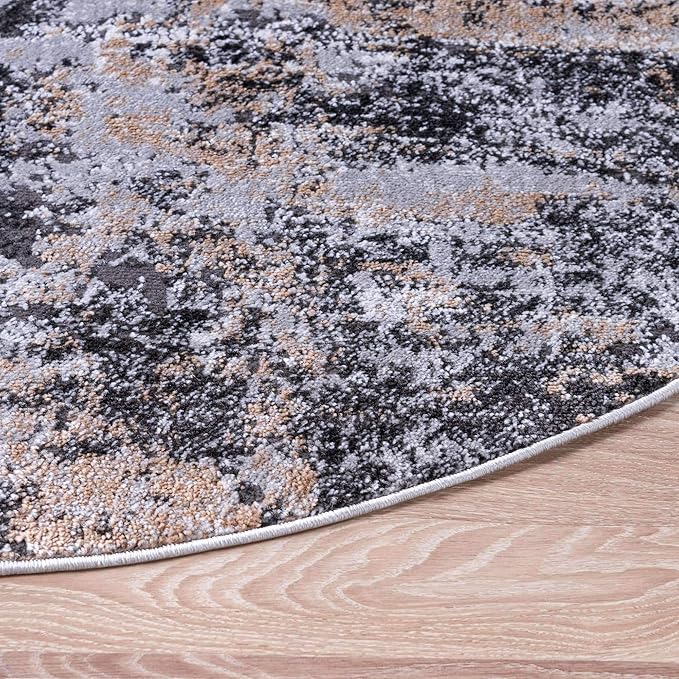 Rugs.com Leipzig Collection Round Rug – 3 Ft Round Beige Low-Pile Rug Perfect for Kitchens, Dining Rooms