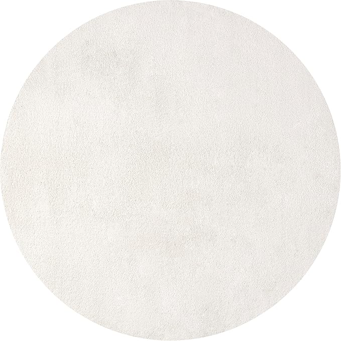 JONATHAN Y Haze Solid Low-Pile Cream 5' Round Indoor Area Rug, Coastal,Bohemian,Minimalist,Classic, Easy-Cleaning for Living Room,Bedroom,Kitchen,Pet Friendly,Non-Shedding (SEU100T-5R)