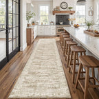 Runner Rug 2'6" x 12' Washable Non-Slip Runner Rugs for Kitchen Bathroom Laundry Room Vintage Ultra Thin Runners for Hallway Entryway Brown