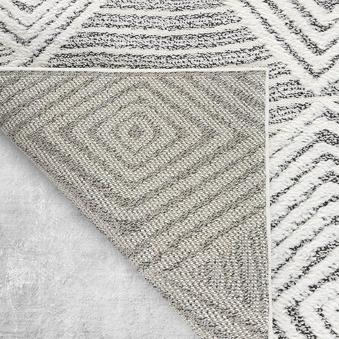 Antep Rugs Palafito 4x6 Geometric Shag Diamond High-Low Pile Textured Indoor Area Rug (Gray, 3'11" x 5'11")