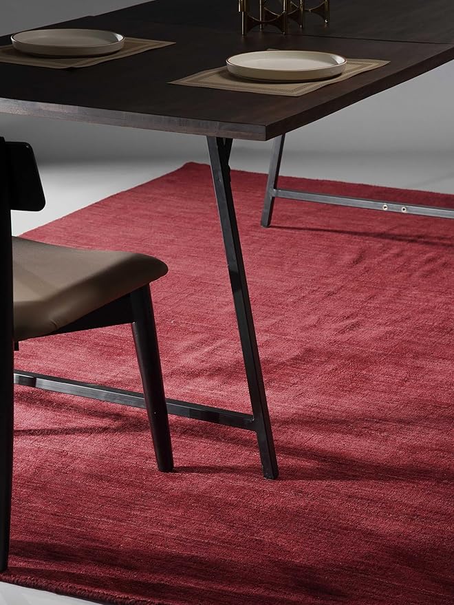 Hand Knotted Loom Wool ECO-Friendly Area Rugs - 10'x13', Rectangle, Dark Red Color, Solid Plain Design, High Pile Handmade Anti Skid Area Rugs for Living Room, Bed Room (L00111)