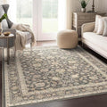 Well Woven Asha Rome Charcoal Brown 5'3" x 7'3" Area Rug - Oriental Floral Pattern, Easy Clean, Floor-Friendly Backing - for Living Room, Bedroom, and Dining Room