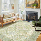 Kokia 6x9 Washable Sage Green Area Rugs with Vintage Orient Design Soft Rug for Living Room or Home Office Non-Slip Low Pile Stain Resistance Features Distressed Medallion Pattern