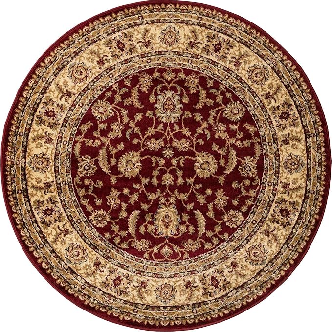 Unique Loom Voyage Collection Traditional Oriental Classic Intricate Design Area Rug (5' 0 x 5' 0 Round, Red/Gold)