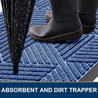 Kitinjoy Front Door Mat Outside Entrance, Sturdy Natural Dirt Trapper, Heavy Duty Rubber Doormat, Low Profile Non-Slip Backing, Easy Clean Floor Mat for Indoor Outdoor Entry, 47X32 Inch, Blue