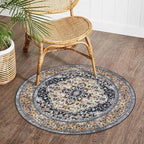 KOZYFLY Boho Round Rug 3 Ft Rugs for Entryway Washable Circle Rug Non Slip Doormat Gold Navy Printed Faux Wool Vintage Round Entryway Rug Floor Carpet Round for Entrance, Bedroom