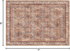 Phantoscope Washable Area Rug 5'x7' Non-Slip, Vintage Neutral Xmas Rugs for Living Room, Bedroom, Dining Room, Distressed Boho Floral Medallion Pattern, Low-Pile Foldable Floor Carpet, Brick Red/Black