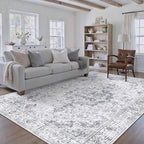HUGEAR Washable 5x7 Area Rugs Retro Grey Living Room Bedroom Rug Vintage Distressed Non Slip Stain Resistant Low Pile Neutral Throw Carpet for Home Decor