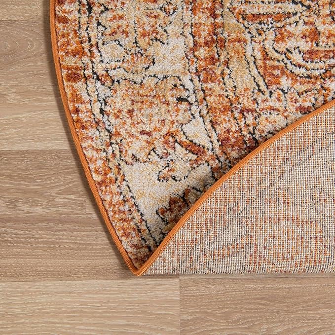 Unique Loom Isabella Collection Area Rug - Adjani (5' 1" Round, Rust Red/ Black)
