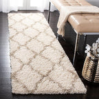 SAFAVIEH Dallas Shag Collection Runner Rug - 2'3" x 8', Ivory & Beige, Trellis Design, Non-Shedding & Easy Care, 1.5-inch Thick Ideal for High Traffic Areas in Living Room, Bedroom (SGD257B)