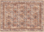 Phantoscope Washable Area Rug 5'x7' Non-Slip, Vintage Neutral Xmas Rugs for Living Room, Bedroom, Dining Room, Distressed Boho Floral Medallion Pattern, Low-Pile Foldable Floor Carpet, Brick Red/Black