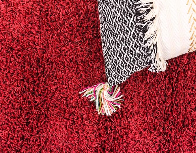 Unique Loom Solid Shag Collection Area Rug (8' x 11' Rectangle, Cherry Red)