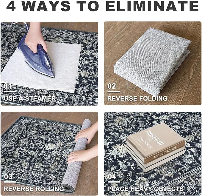 KILOCOCO Hallway Runner 2x8 Rug Runner Printed Vintage Floral Washable Kitchen Runners Non-slip Rubber Backed Runners for Hallways Laundry Room Distressed Boho Rugs for Entryway Bedroom, Navy/Charcoal